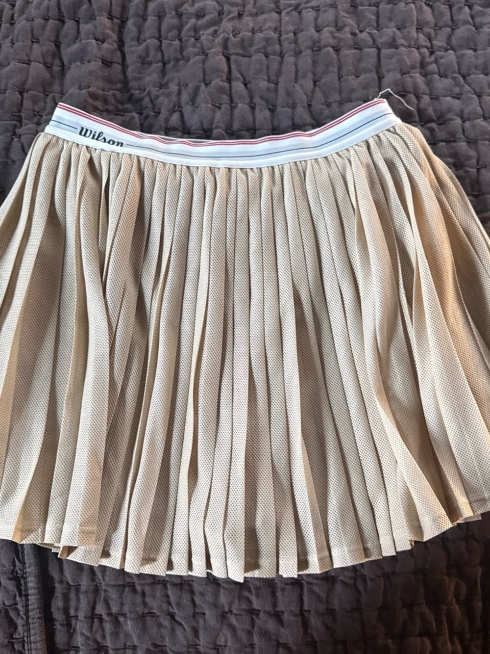 Wilson Tan Pleated Skater Skirt with Striped Elastic Waistband